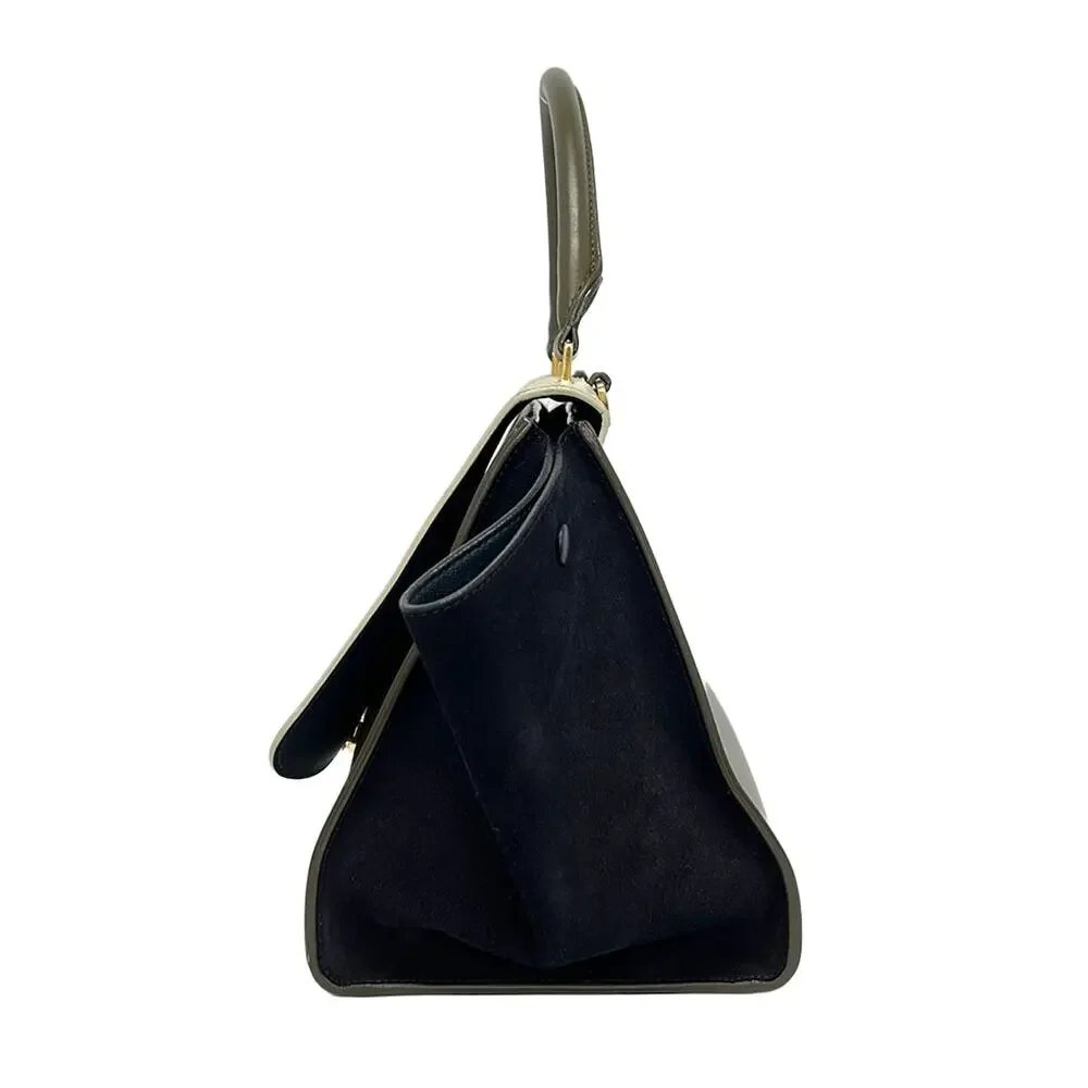 Celine Trapeze Medium Handbag Cream Khaki Gray Dark Navy Leather Suede